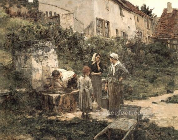 A la Fontaine rural scenes peasant Leon Augustin Lhermitte Oil Paintings